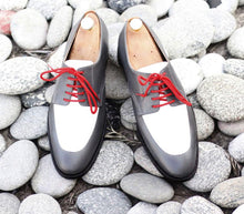 Load image into Gallery viewer, Awesome Handmade Men&#39;s Gray White Leather Shoes, Men Lace up Designer Dress Formal Shoes