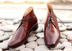 Awesome Handmade Men's Leather Burgundy Ankle Boots, Men's Dress Chukka Lace Up Boots, Men Designer Boots