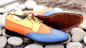 Elegant Handmade Men's Multi-Color Leather Wing Tip Brogue Shoes, Men's Dress Lace Up Shoes