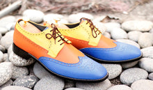 Load image into Gallery viewer, Elegant Handmade Men&#39;s Multi-Color Leather Wing Tip Brogue Shoes, Men&#39;s Dress Lace Up Shoes