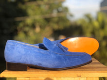 Load image into Gallery viewer, Handmade Men&#39;s Blue Suede Tassel Loafer, Men Dress Formal Shoes