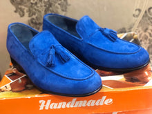 Load image into Gallery viewer, Handmade Men&#39;s Blue Suede Tassel Loafer, Men Dress Formal Shoes