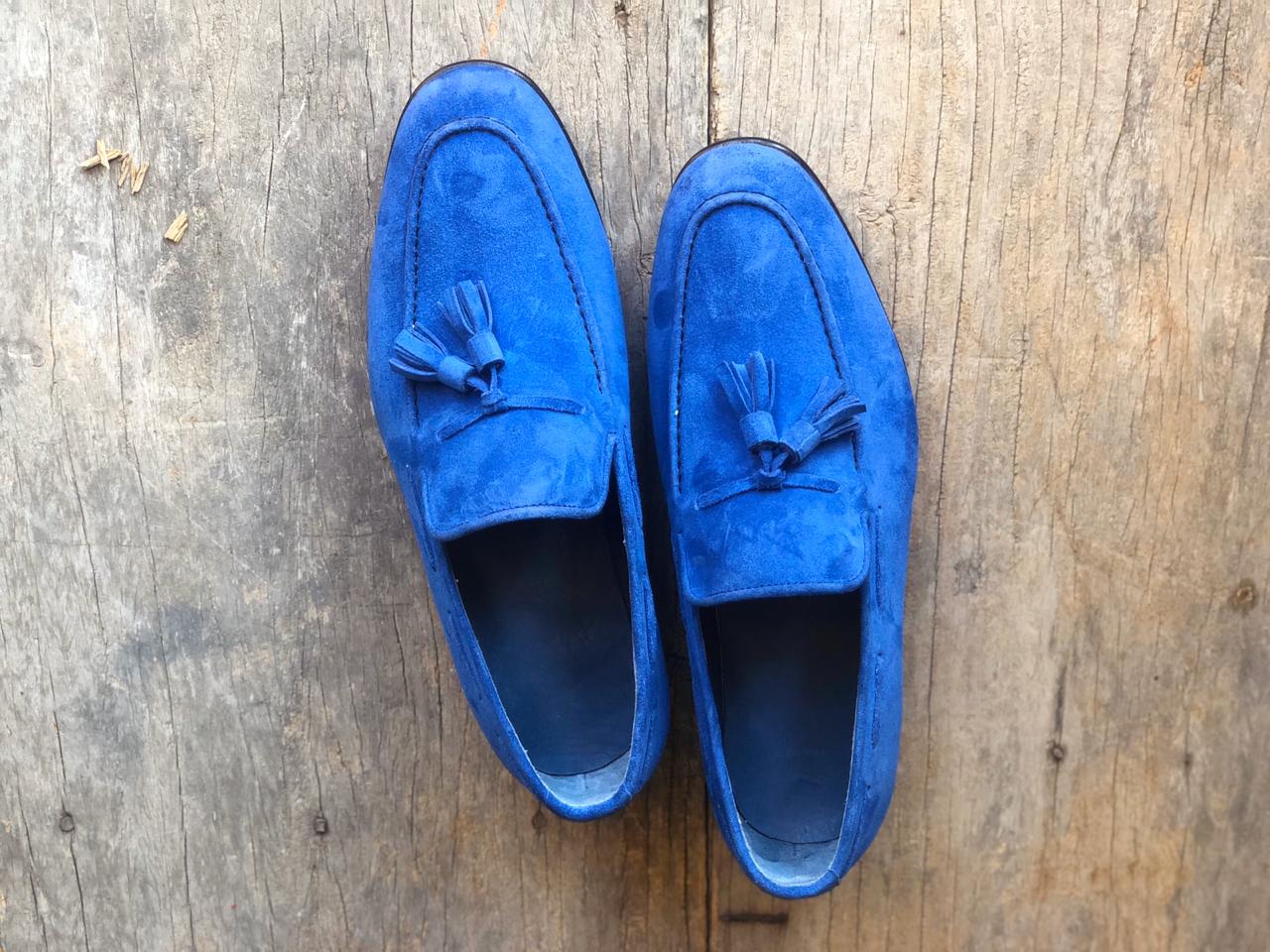 Orphan Mindst Forvirrede Handmade Men's Blue Suede Tassel Loafer, Men Dress Formal Shoes –  theleathersouq