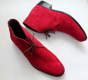 Men's Handcrafted Red Suede Leather Stylish Party Wear Chukka Lace up Boots - theleathersouq