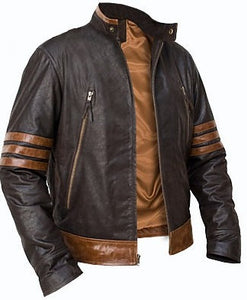 X-Men Origins Wolverine Black & Brown Leather Jacket, Men's Leather Jacket - theleathersouq