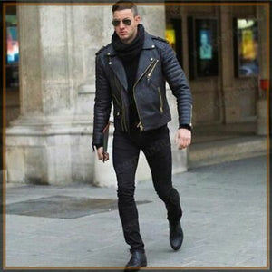 New Men's biker leather jacket, Mens fashion black motorcycle leather jackets - theleathersouq