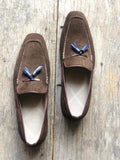 Elegant Men's Handmade Dark Brown Suede Tassel Moccasins, Men Slip On Tussle Shoes - theleathersouq