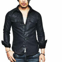 Load image into Gallery viewer, New Men&#39;s Real Lambskin Genuine Leather Shirt, Stylish Biker Shirt for men - theleathersouq