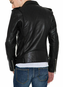 Men's Motorcycle Genuine Lambskin Leather Jacket, Zipper Black Slim fit Biker Jacket For Men - theleathersouq
