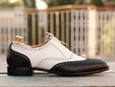 Stylish Handmade Men's Black Off-White Leather Wing Tip Brogue Shoes, Men Dress Formal Lace Up Shoes