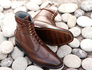 Awesome Handmade Men's Brown Leather Wing Tip Brogue Lace Up Boots, Men Ankle Boots, Men Fashion Boots