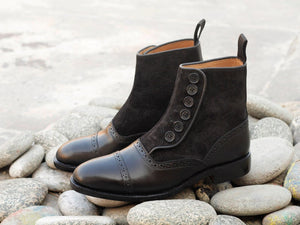 Awesome Handmade Men's Black Leather Suede Cap Toe Button Boots, Men Ankle Fashion Boots