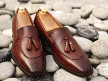 Load image into Gallery viewer, Awesome Handmade Men&#39;s Brown Leather Split Toe Tassel Loafers, Men Dress Formal Shoes