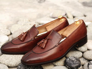 Awesome Handmade Men's Brown Leather Split Toe Tassel Loafers, Men Dress Formal Shoes