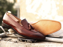 Load image into Gallery viewer, Awesome Handmade Men&#39;s Brown Leather Split Toe Tassel Loafers, Men Dress Formal Shoes