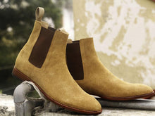 Load image into Gallery viewer, Awesome Handmade Men&#39;s Beige Suede Chelsea Boots, Men Ankle Boots, Men Designer Boots