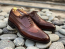 Awesome Men's Brown Handmade Wing Tip Brogue Leather Shoes, Men Goodyear Welted Lace up Designer Shoes