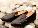 Awesome Handmade Men's Black Leather Double Monk Slip On Loafers, Men Dress Formal Shoes
