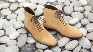 Awesome New Handmade Men's Beige Suede Cap Toe Designer Boots, Men Fashion Ankle Boots