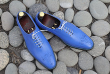 Load image into Gallery viewer, Elegant Handmade Men&#39;s Blue Leather Brogue Toe Shoes, Men Goodyear Welted Dress Formal Shoes