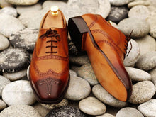 Load image into Gallery viewer, Awesome Men&#39;s Handmade Tan Brown Leather Wing Tip Brogue Lace Up Shoes, Men Dress Formal Shoes