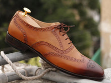 Load image into Gallery viewer, Awesome Men&#39;s Handmade Tan Brown Leather Wing Tip Brogue Lace Up Shoes, Men Dress Formal Shoes