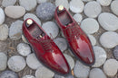 Awesome Handmade Men's Burgundy Leather Brogue Toe American Luxury Shoes, Men Dress Formal Lace Up Shoes