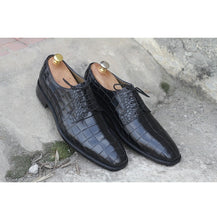 Load image into Gallery viewer, Awesome Handmade Men&#39;s Black Alligator Textured Leather Shoes, Men Dress Formal Lace Up Shoes