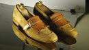 Awesome Handmade Men's Beige & Brown Leather Suede Fringes Loafer Shoes, Men Dress Formal Shoes