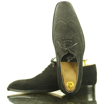 Load image into Gallery viewer, Awesome Handmade Men&#39;s Green Suede Wing Tip Brogue Shoes, Men Dress Formal Lace Up Shoes