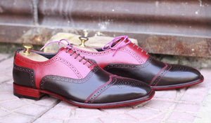 Awesome Handmade Men's Red Brown Leather Wing Tip Brogue Shoes, Men Dress Formal Lace Up Shoes