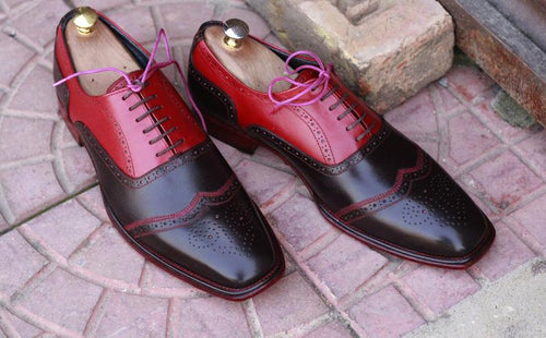 Awesome Handmade Men's Red Brown Leather Wing Tip Brogue Shoes, Men Dress Formal Lace Up Shoes