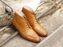 Awesome Men's Handmade Tan Brown Leather Wing Tip Brogue Lace Up Boots, Men Ankle High Fashion Boots