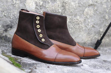 Load image into Gallery viewer, Awesome Handmade Men&#39;s Brown Leather Suede Cap Toe Button Boots, Men Ankle Fashion Boots