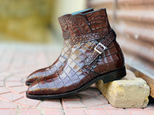 Load image into Gallery viewer, Awesome Handmade Men&#39;s Brown Alligator Textured Leather Jodhpur Boots, Men Fashion Dress Ankle Boots