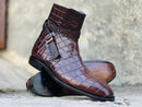 Awesome Handmade Men's Brown Alligator Textured Leather Jodhpur Boots, Men Fashion Dress Ankle Boots
