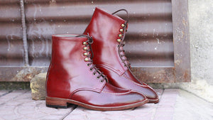 Awesome Handmade Men's Burgundy Leather Split Toe Boots, Men Fashion Ankle Boots