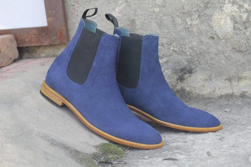 Awesome Handmade Men's Blue Suede Chelsea Boots, Men Ankle Boots, Men Designer Boots