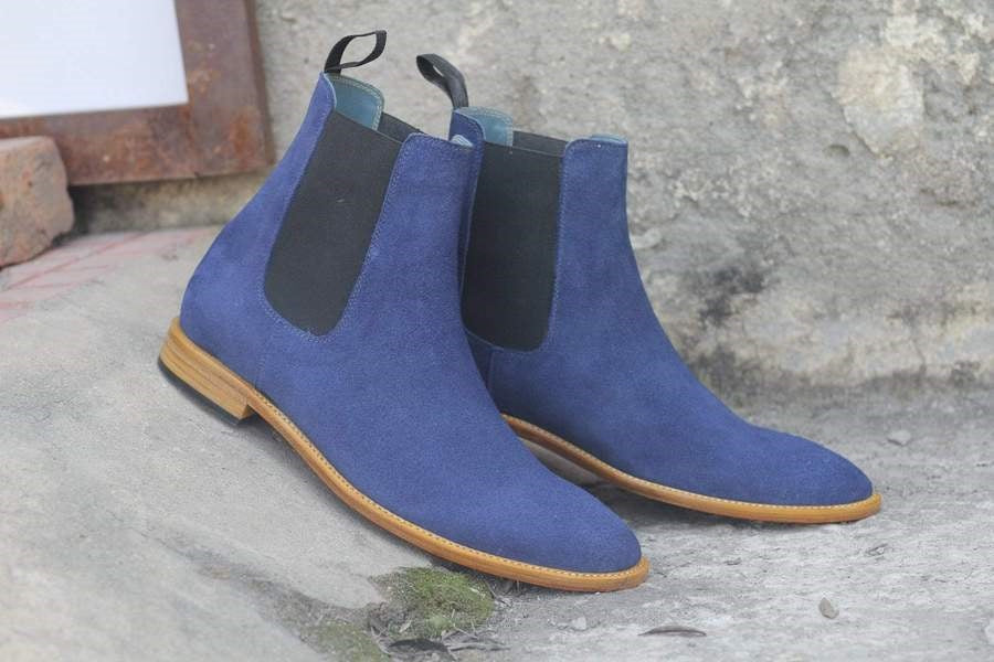 Awesome Handmade Men's Blue Suede Chelsea Boots, Ankle Boots, Men – theleathersouq