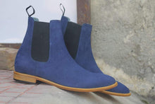 Load image into Gallery viewer, Awesome Handmade Men&#39;s Blue Suede Chelsea Boots, Men Ankle Boots, Men Designer Boots