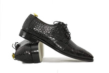 Load image into Gallery viewer, Elegant Handmade Men&#39;s Black Alligator Textured Leather Shoes, Men Dress Formal Lace Up Office Shoes