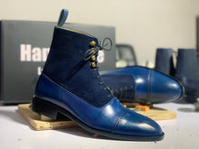 Load image into Gallery viewer, Awesome New Handmade Men&#39;s Blue Leather Suede Cap Toe Boots, Mens Fashion Ankle Boots