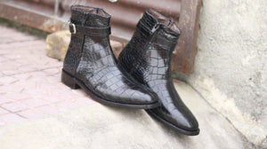 Awesome New Handmade Men's Black Alligator Textured Leather Zipper Boots, Men Fashion Dress Ankle Boots