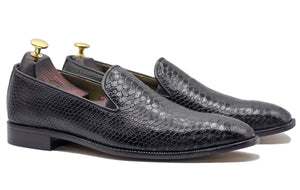 Awesome Handmade Men's Python Textured Black Leather Loafer Shoes, Men Dress Formal Party Loafers