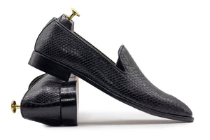 Awesome Handmade Men's Python Textured Black Leather Loafer Shoes, Men Dress Formal Party Loafers