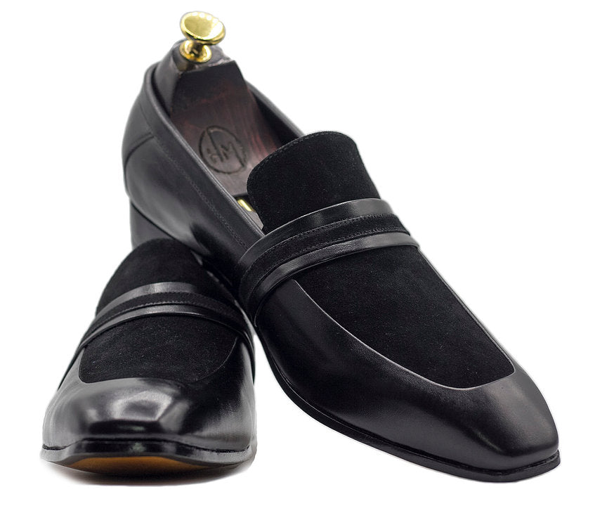 Awesome Men's Handmade Black Leather Suede Round Toe Loafers, Men Dress Formal Party Loafers
