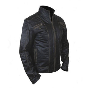 New Men's Black Rub Off Front Zipper Original Leather Jacket, Black Leather Jacket - theleathersouq