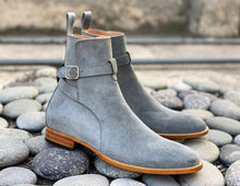 Load image into Gallery viewer, Awesome Handmade Men&#39;s Gray Suede Jodhpur Boots, Men Fashion Dress Ankle Boots