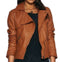 Stylish Women's Brown Wide Collar Leather Jacket, Fashion Leather Jacket Women - theleathersouq