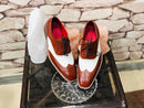 Handmade Men’s Leather Lace Up Shoes, Men’s Brown & White Brogue Stylish Shoes - theleathersouq